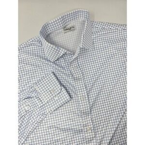 Collars & Co Shirt Mens L Button Up‎ Long Sleeve Grid Check White Blue Polyester